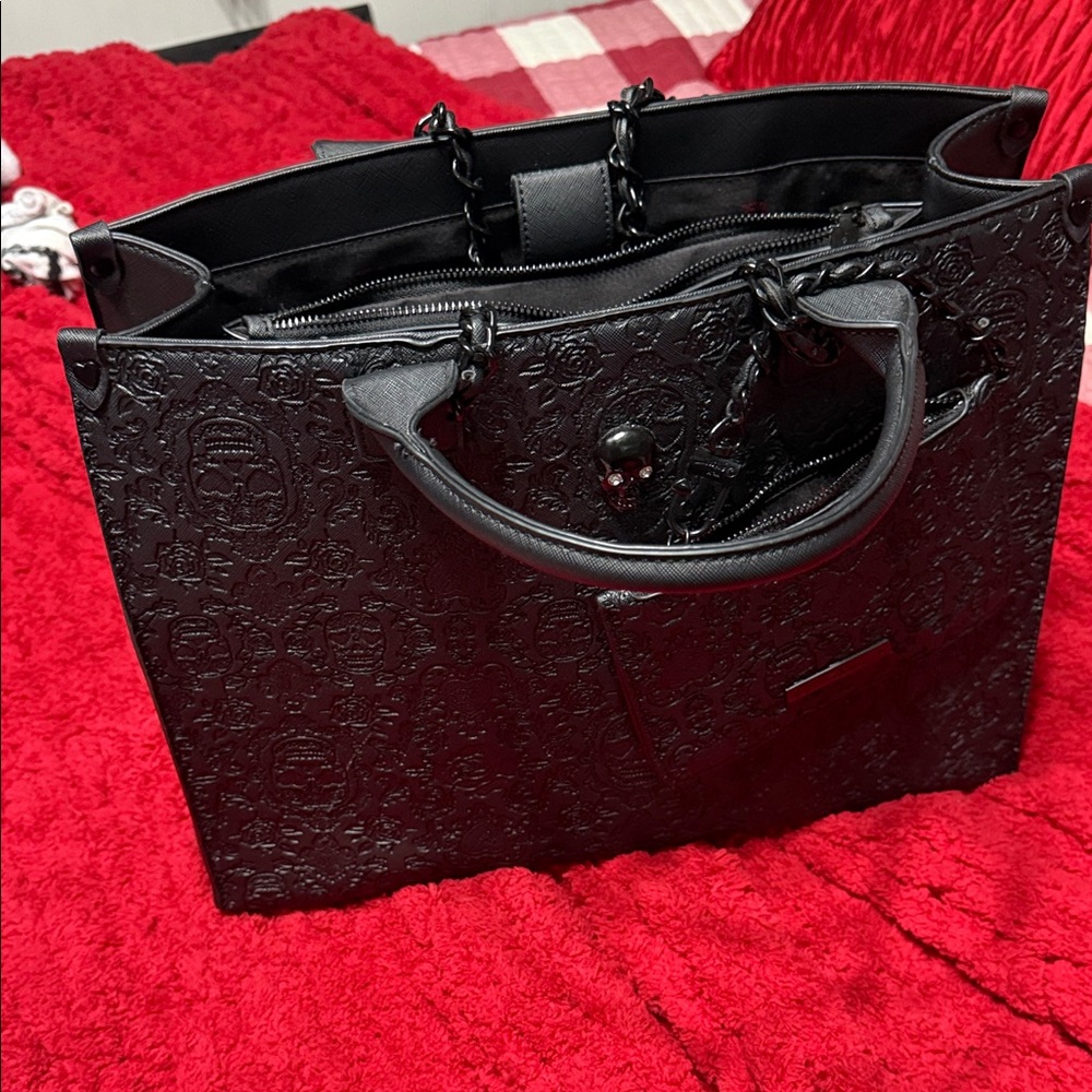 Betsey Johnson Black Skull Embossed Tote